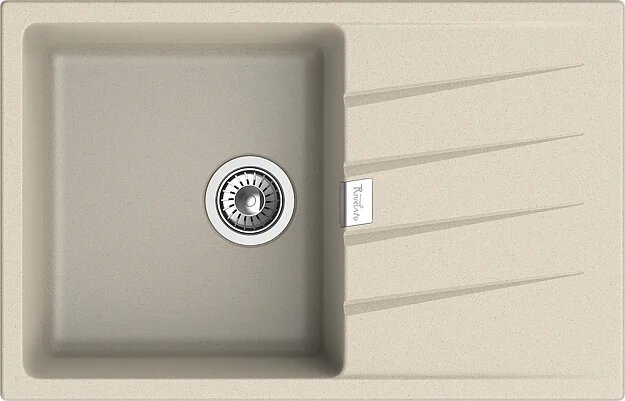 Мойка кухонная Rivelato Raum RM-78 beige scuro кварцевая, 78x50, прямоугольная, мойка для кухни, с крылом, бежевая, матовая