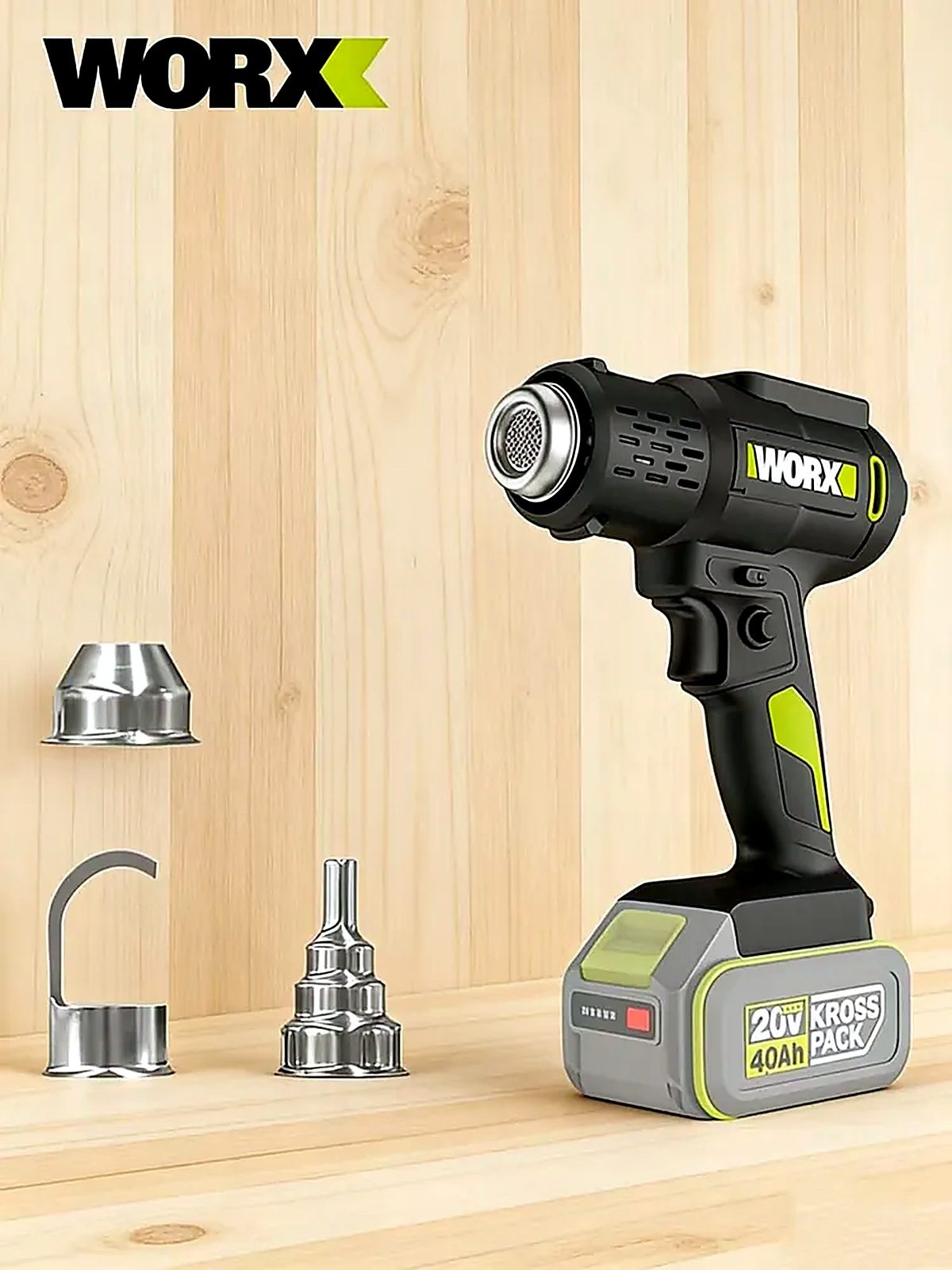 Термофен аккумуляторный WORX WU040, малогабаритный пистолет для термообработки с регулировкой температуры и скорости, специальный для оклейки плёнкой, без АКБ и ЗУ