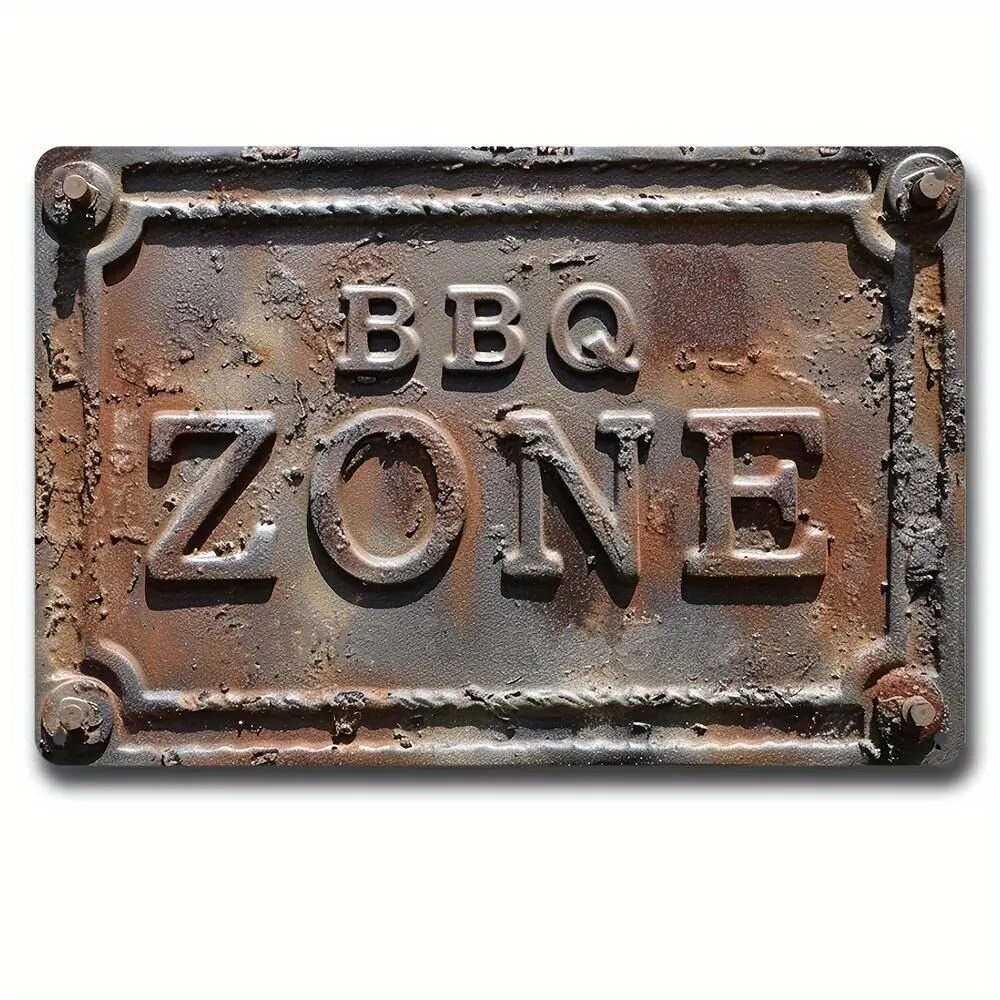 Металлический постер на стену, надпись "Зона барбекю BBQ ZONE", декор для открытого пространства для барбекю, 20x30cm,2D Flat