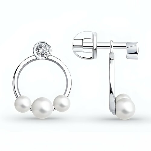 фото Серьги яхонт, серебро, 925 проба, фианит, жемчуг