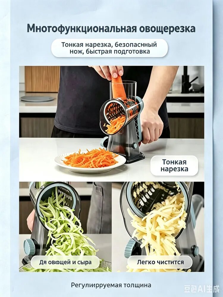 Ручная барабанная овощерезка-терка с крупной насадкой, для картофеля, моркови, огурцов и кабачков