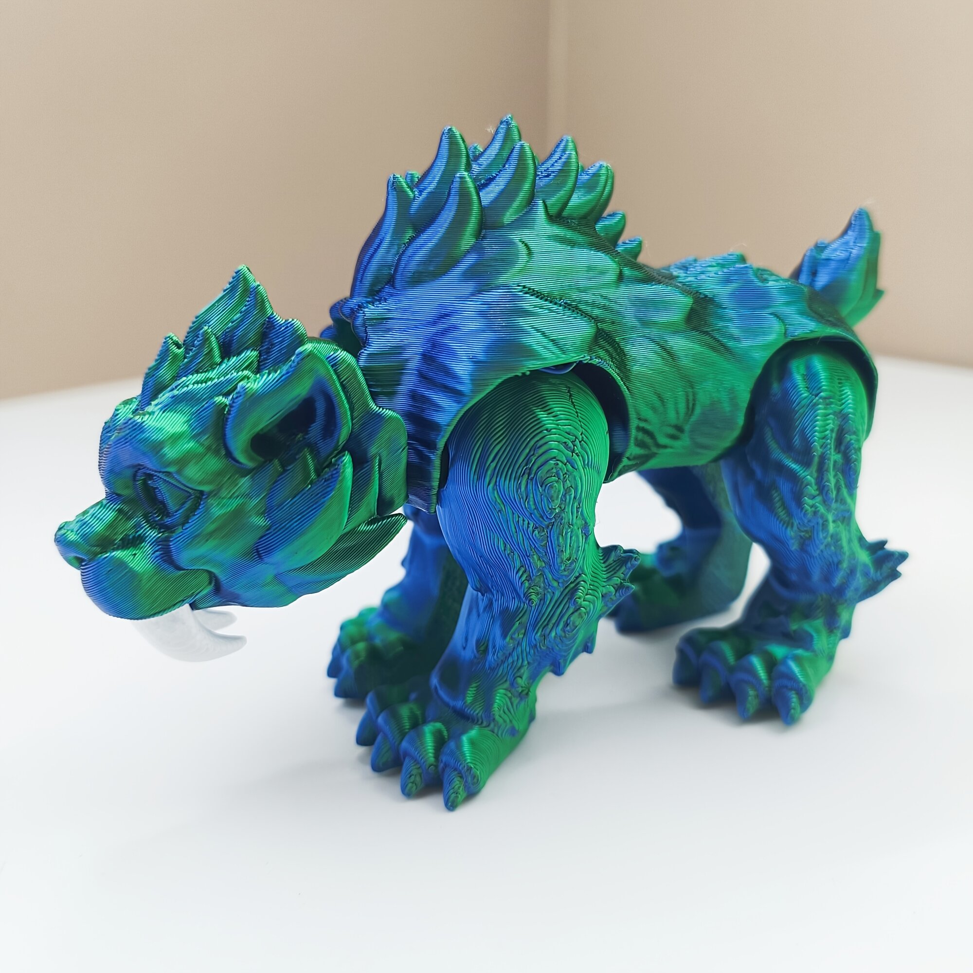 Фигурка саблезубого тигра 3D-печать, сине-зелёный градиент, 1 шт, декор для дома и офиса
