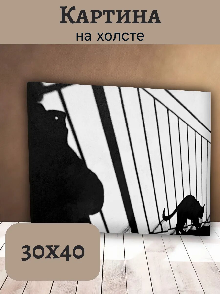 Картина Кот Кошка Cat 30x40 с силуэтами животных на лестнице