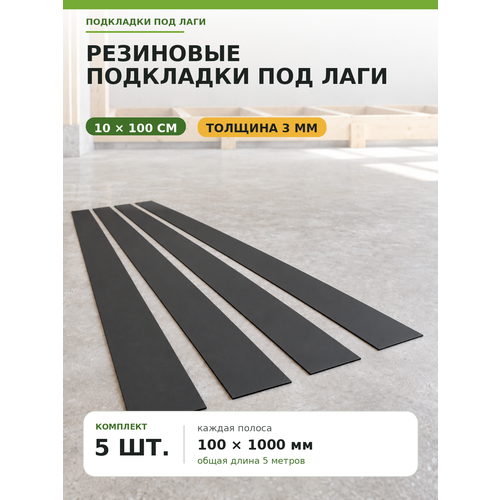 фото Резиновые подкладки под лаги 100×1000×3 мм, 5 шт. / 5 м, для выравнивания пола rti today