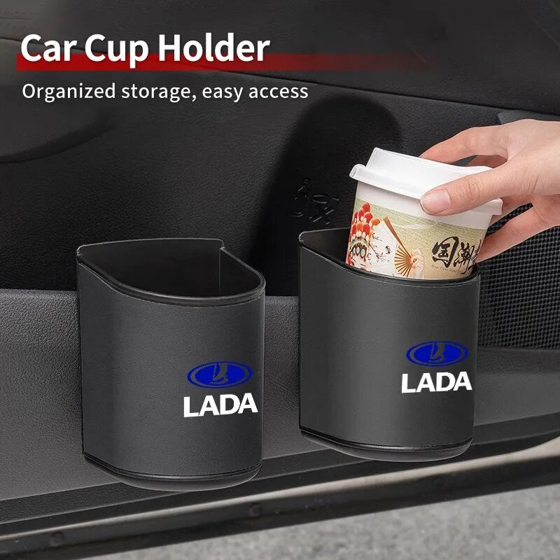 Дверной подстаканник из кожи Nappa и ABS-пластика, чёрный, пара, для Lada Priora Sedan Sport Kalina Granta Vesta Niva Largus Vaz Samara 2111