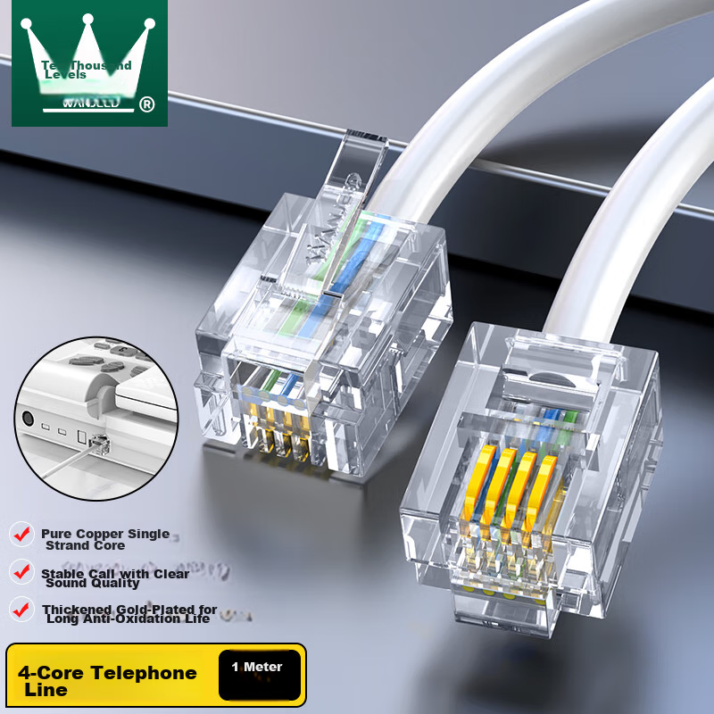 WANJEED 4-жильный одножильный 6P4C медный телефонный кабель 1 м с разъемами RJ45 для стационарных телефонов и факсов