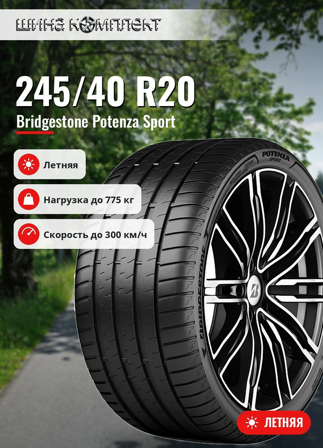 Автомобильная шина Bridgestone Potenza Sport 245/40 R20 99Y летняя для легкового автомобиля