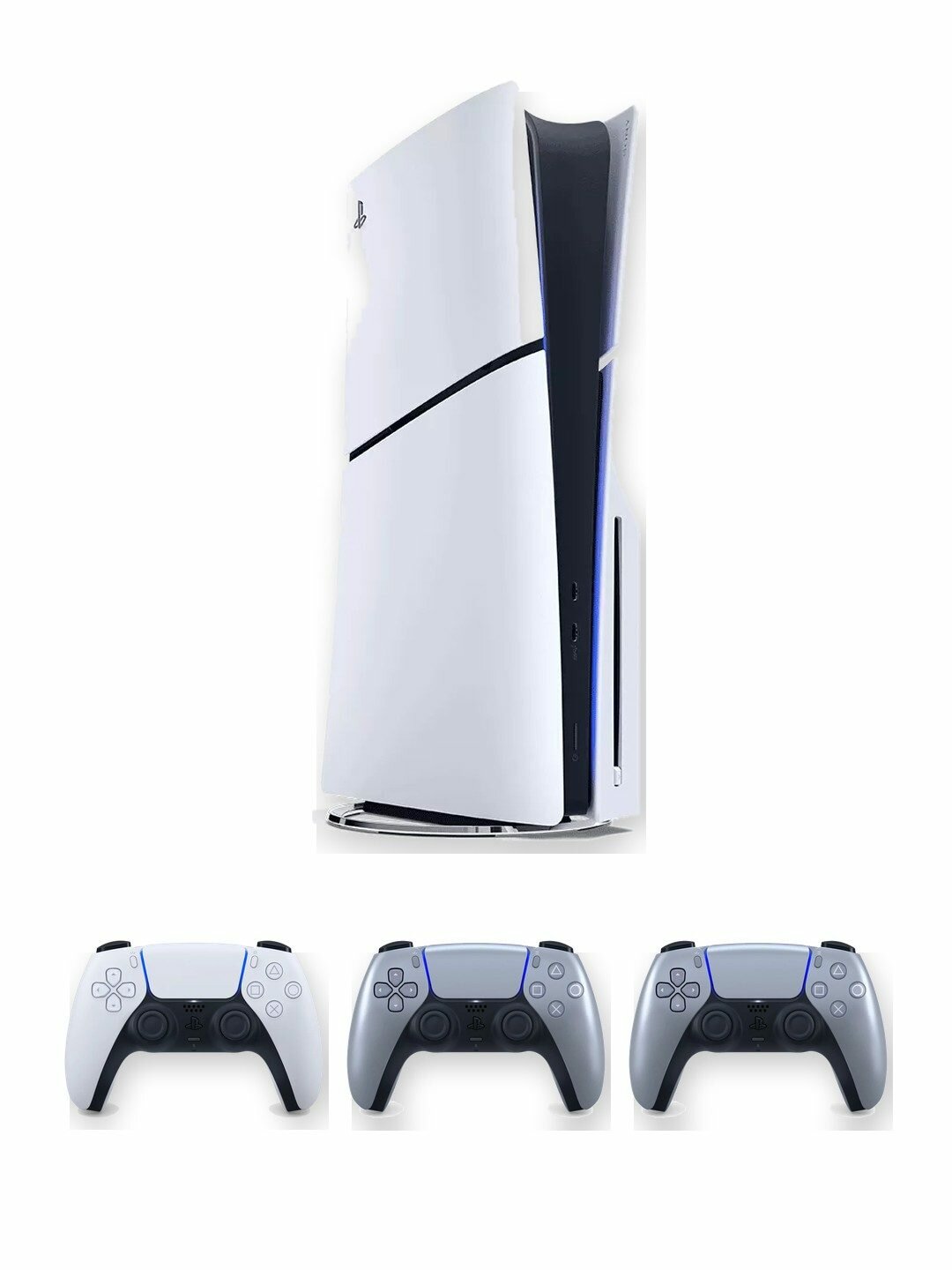 Игровая приставка Sony PlayStation 5 Slim 1 ТБ с дисководом, белая, японская версия + 2 доп. геймпада DualSense Sterling Silver