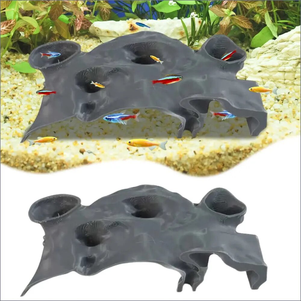 Пещера для сомиков Pleco из PLA, серая, средний размер