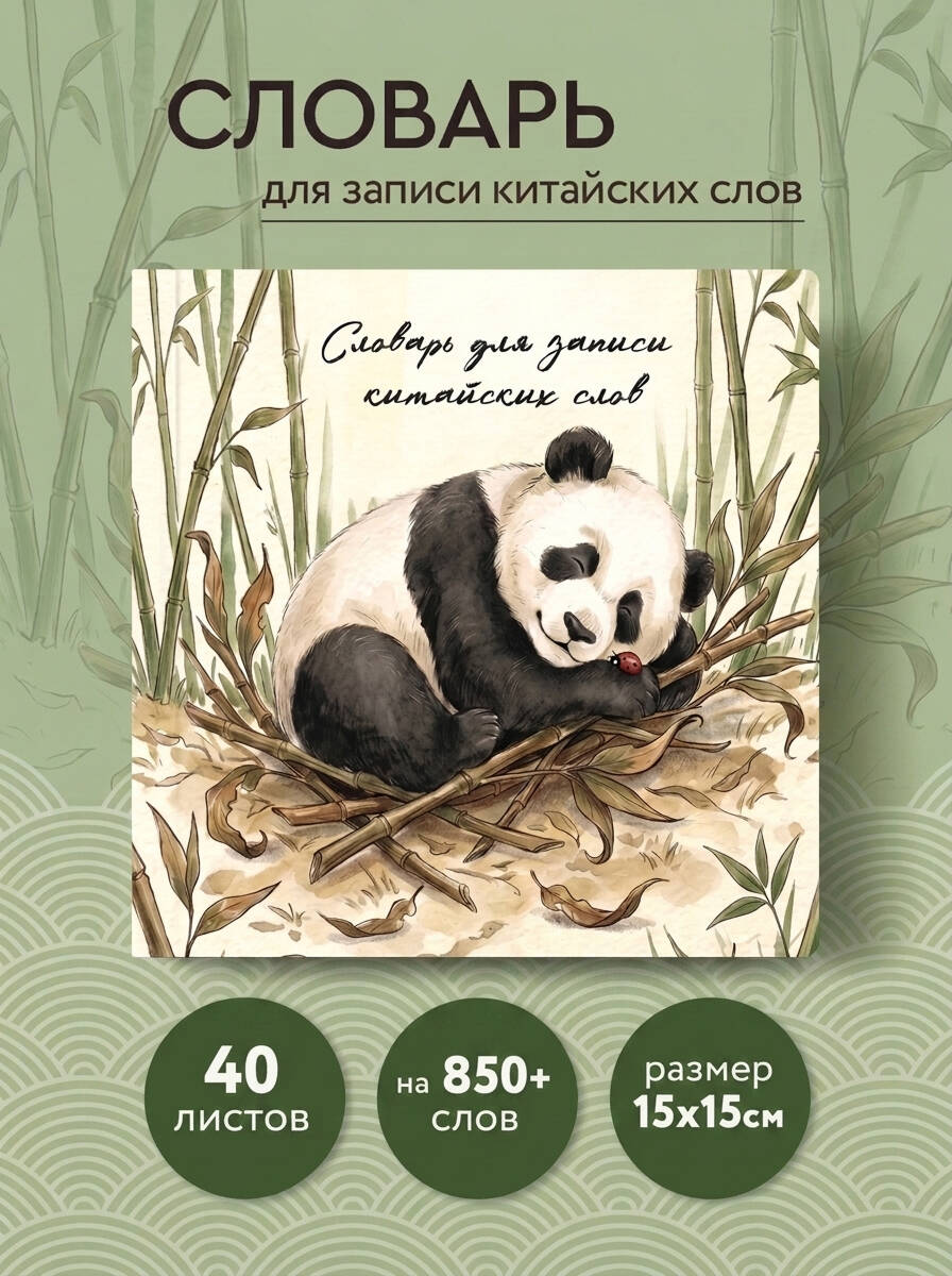 Словарь для записи китайских слов (15х15 см) (Панда и божья коровка)