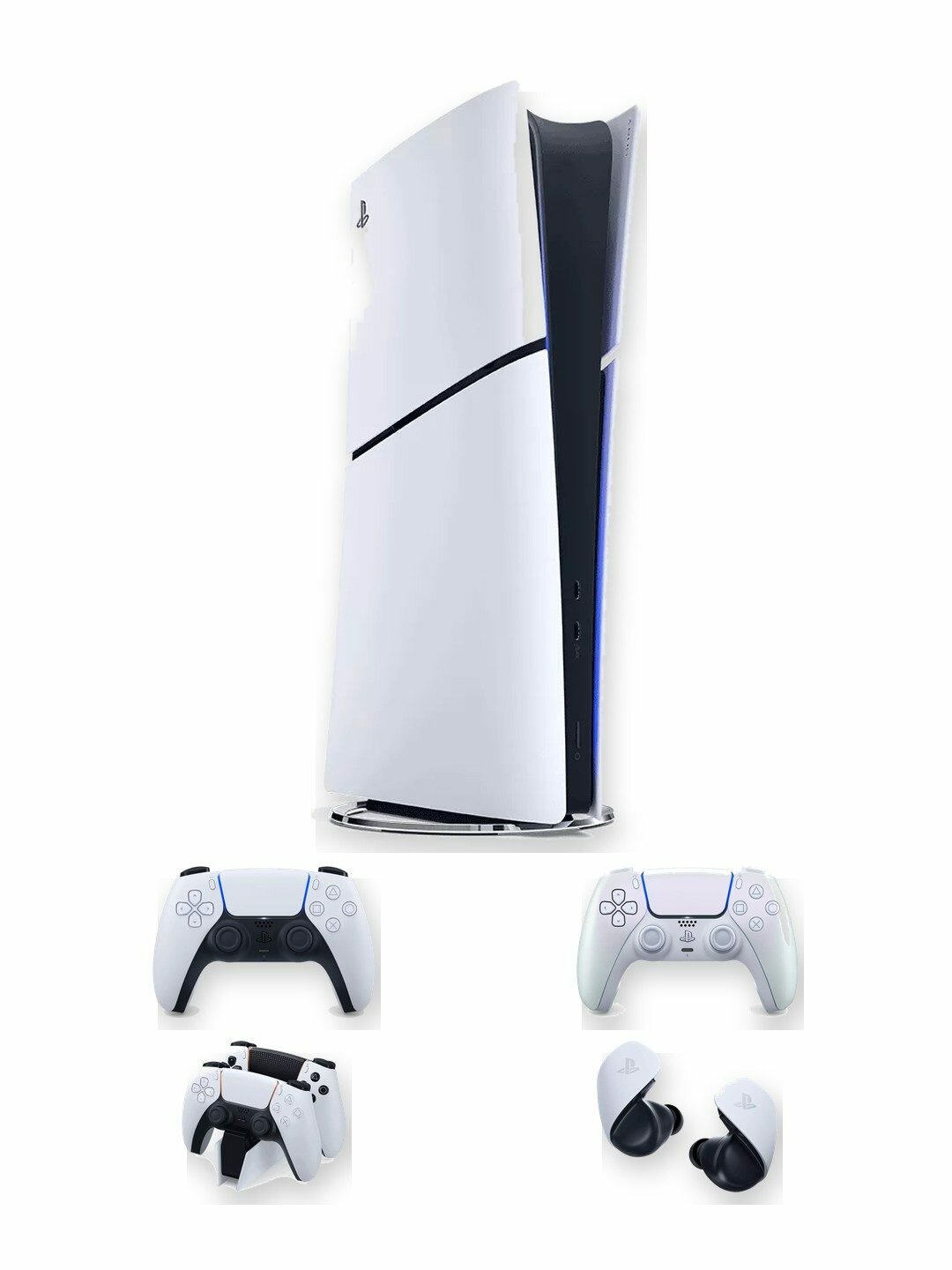 Игровая приставка Sony PlayStation 5 Slim Digital Edition 1 ТБ без дисковода, белая, европейская версия + 2-й геймпад DualSense Chroma Pearl + зарядная станция + наушники Pulse Explore