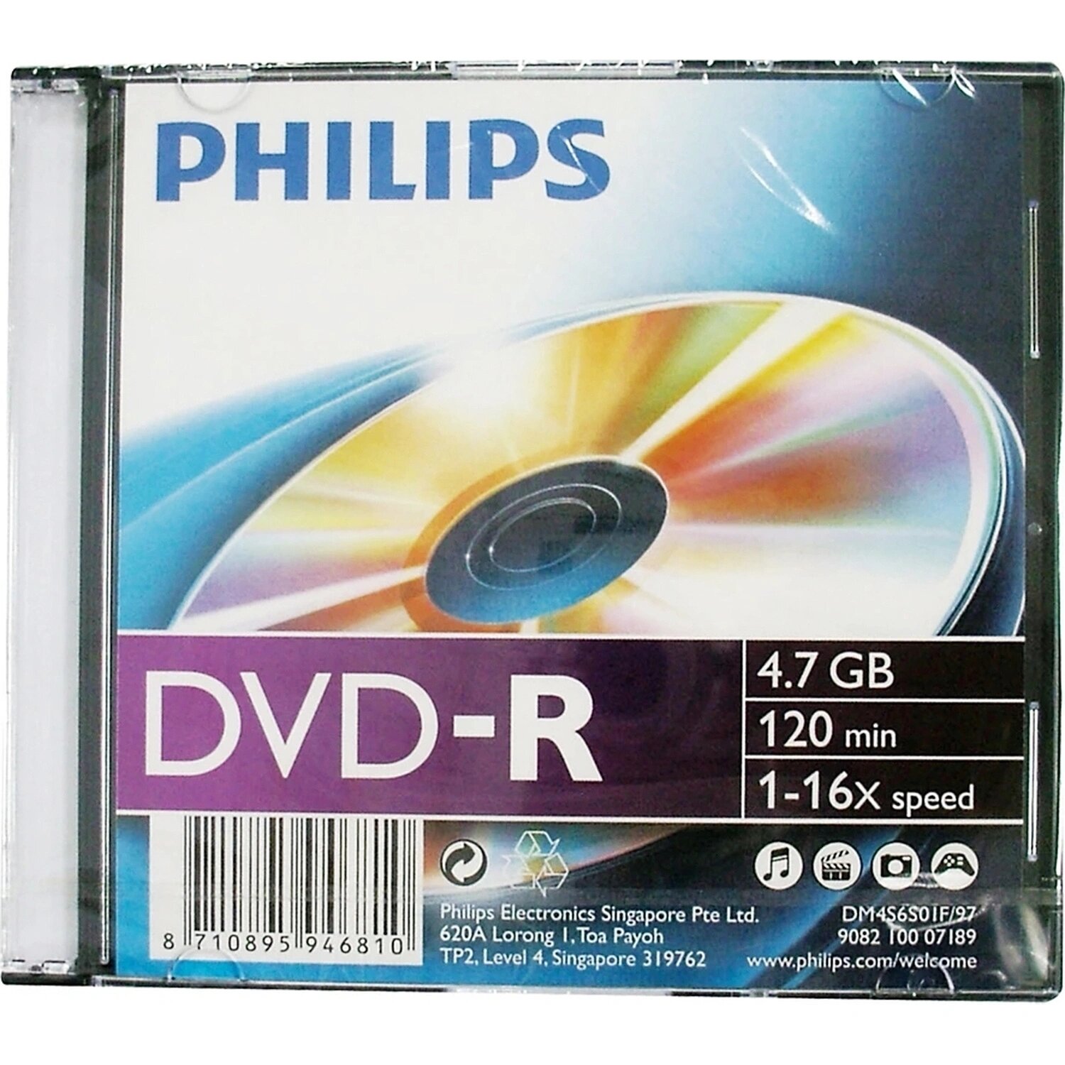 Philips Диск DVD-R Philips 4.7 ГБ 16x slim DM4S6S01F/97