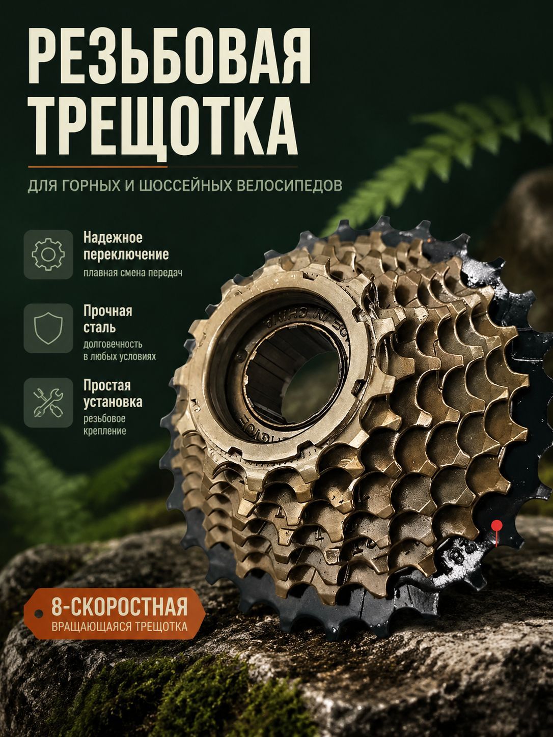 Велосипедная трещотка 8 скоростей с резьбовой конструкцией для велосипеда