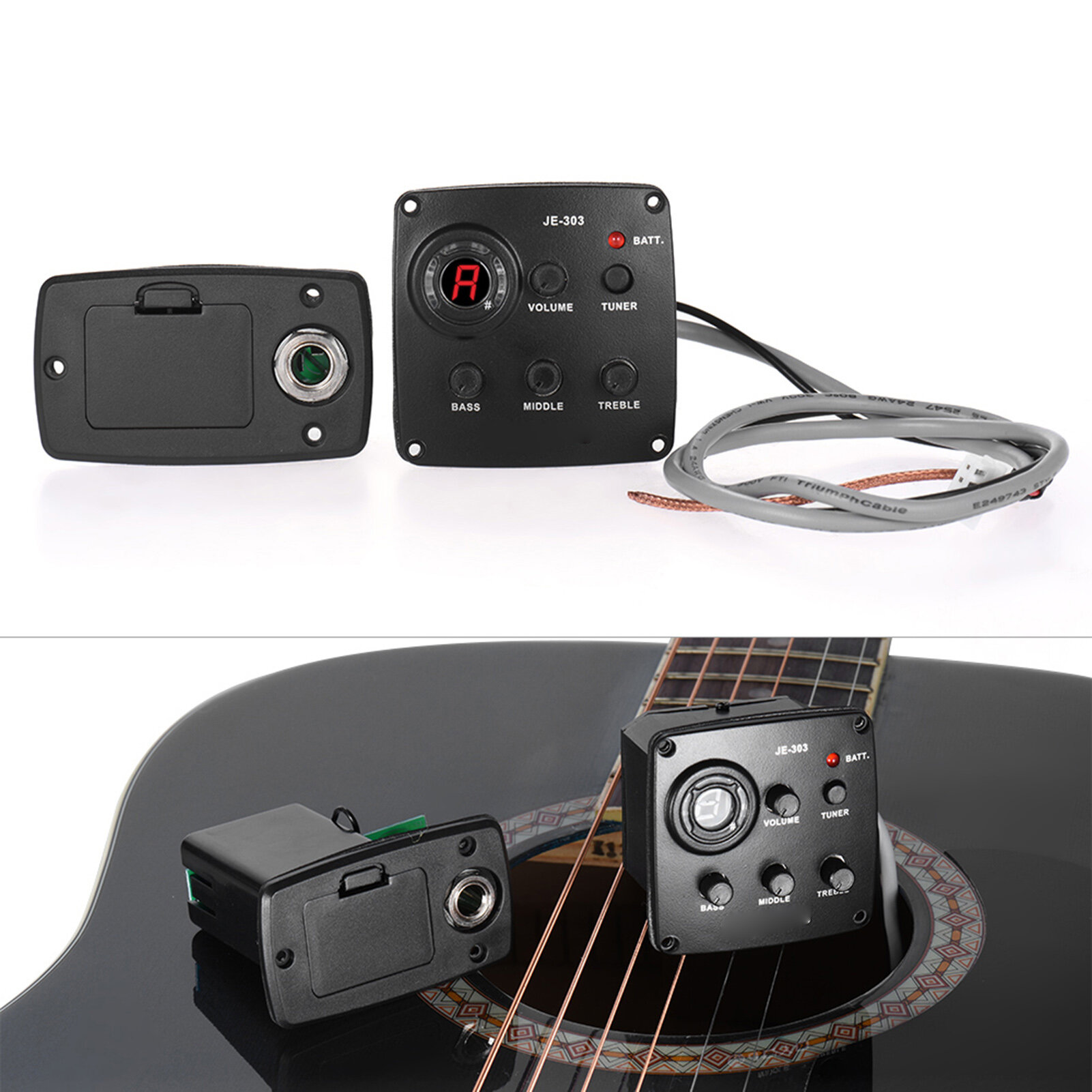 Система звукоснимателя JOYO JE-303 для акустической гитары, предусилитель, тюнер и 4-полосный эквалайзер с LCD-дисплеем