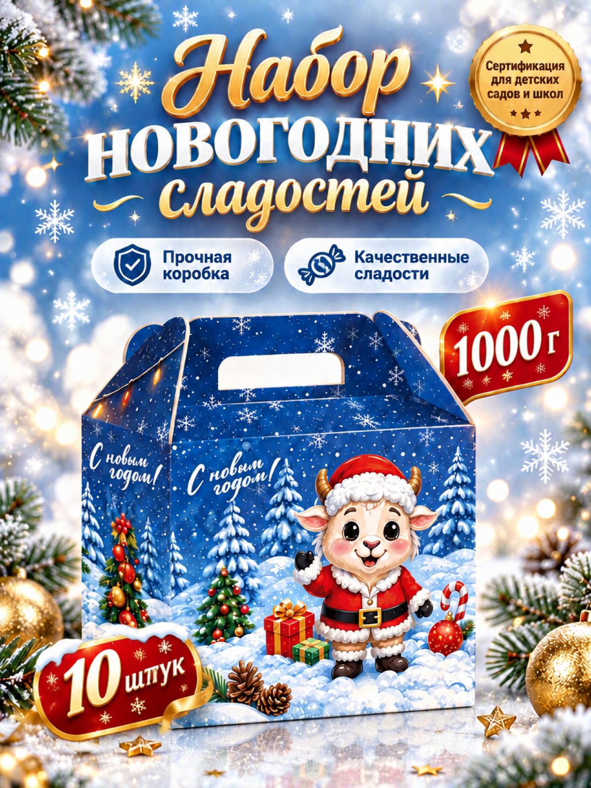 Новогодние подарки сладкие для детей 1000 грамм 2026 10 шт