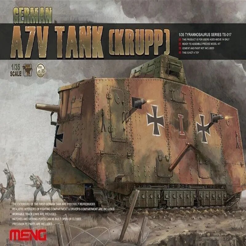 Meng 1/35 ts-017 немецкий танк a7v krupp rare танки