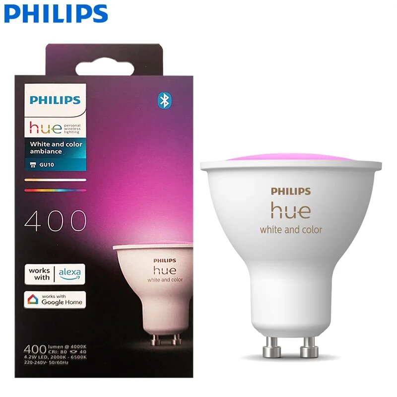 Умный Светодиодный Прожектор Philips Hue GU10, 4,2 Вт, 220-240 В, Bluetooth, Совместимый С Alexa И Google Home, 400 Лм