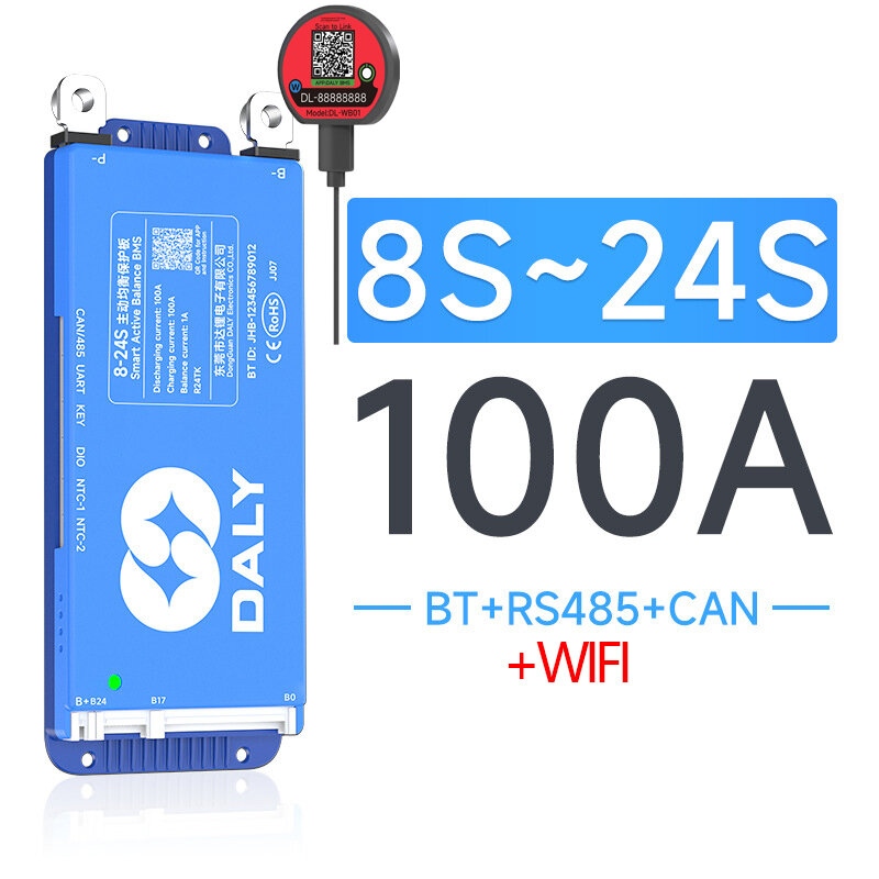 DALY BMS 8S-24S 100A Smart BMS со встроенным Bluetooth 485 CAN WiFi модулем активный баланс 1A для Li-ion LiFePO4 LTO аккумуляторов--SD926
