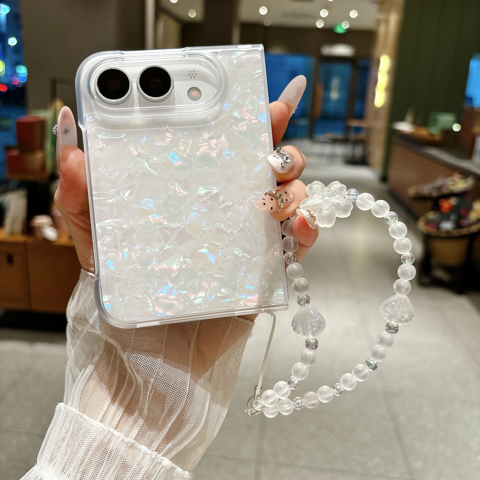 Чехол для iPhone 18 Duo складывающегося экрана, передний и задний, с ракушечным узором и браслетом