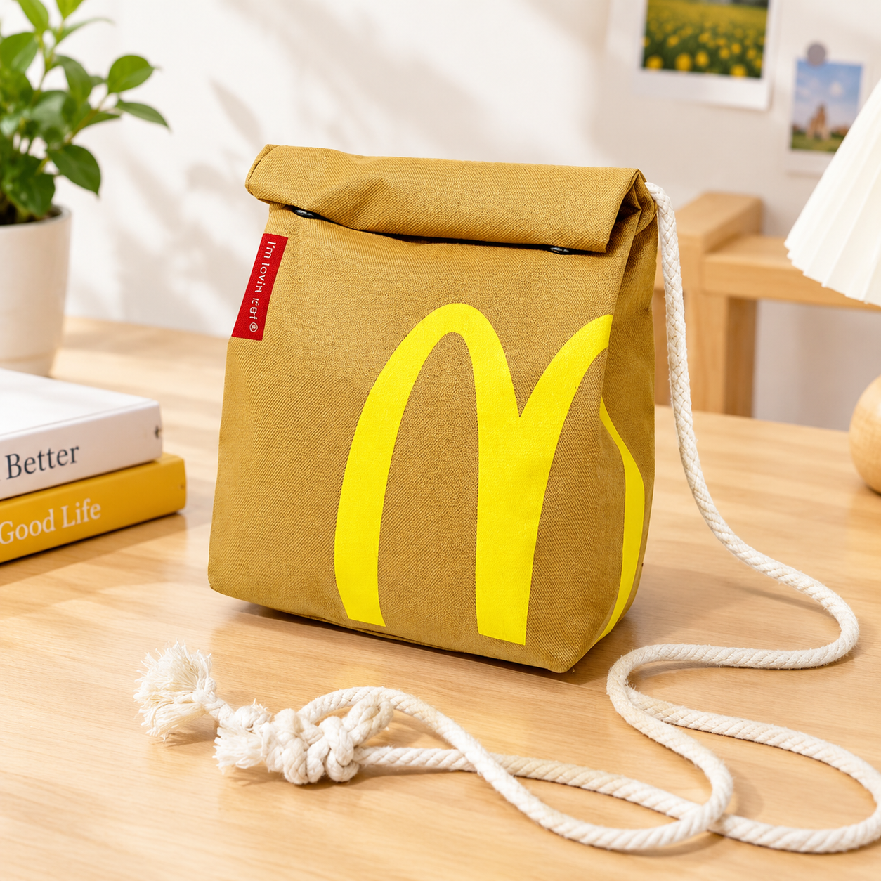 Рюкзак McDonald`s, школьный, унисекс, для средней и старшей школы, бежевый, нейлон (Объем: 13 л)
