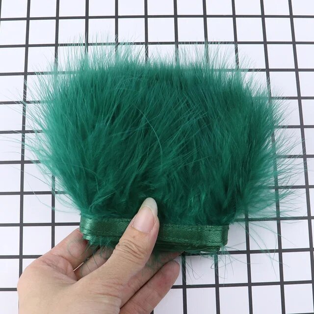 Пушистая бахрома из перьев индейки 8-10 см Зеленый, 1 meter, Dark green