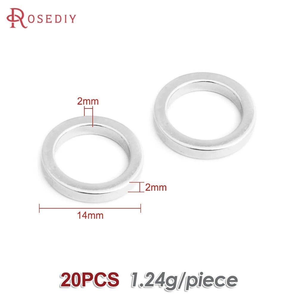 Латунные соединительные кольца Rosediy 18-каратного золотого цвета 20 шт. 30621-Silver Color