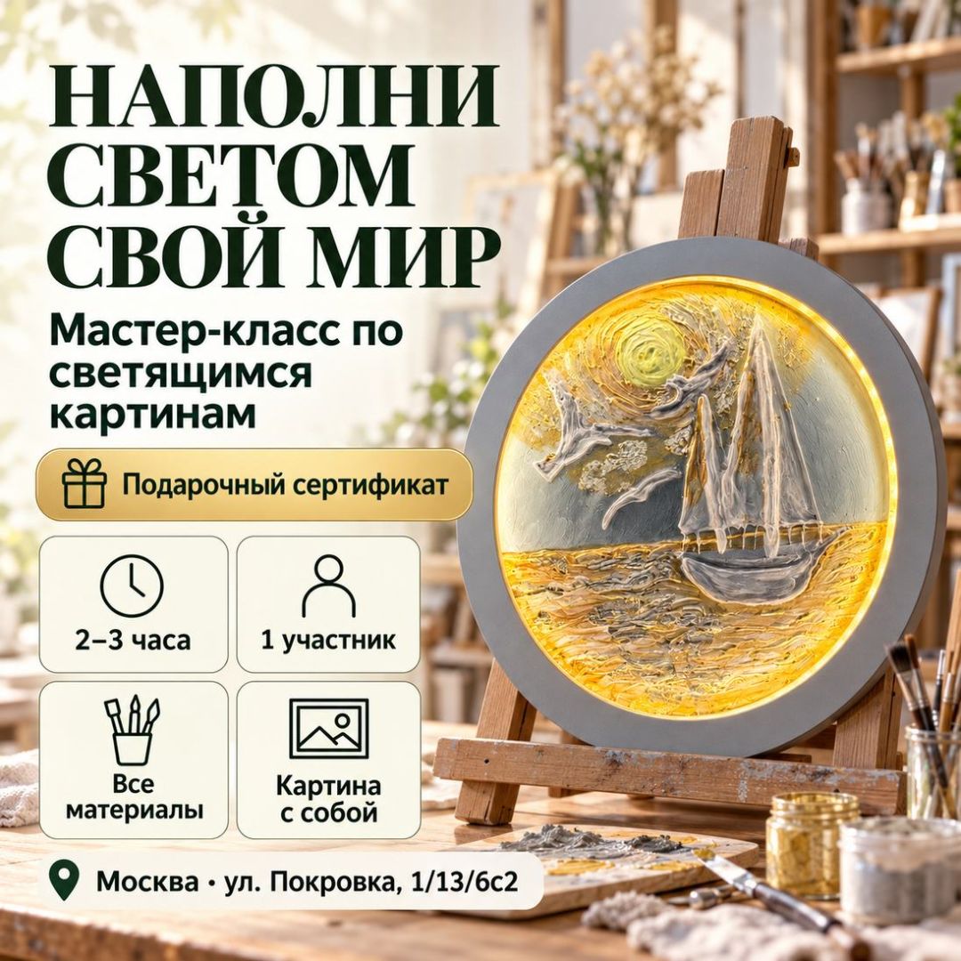Подарочный сертификат «Мастер-класс по светящимся картинам» (Программа №1, 1 человек)