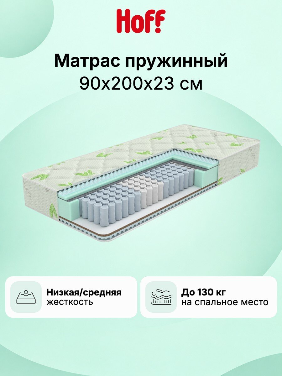 Матрас MILDEX Valencia, 90х200 см, независимые пружины, двусторонний, низкая/средняя жесткость