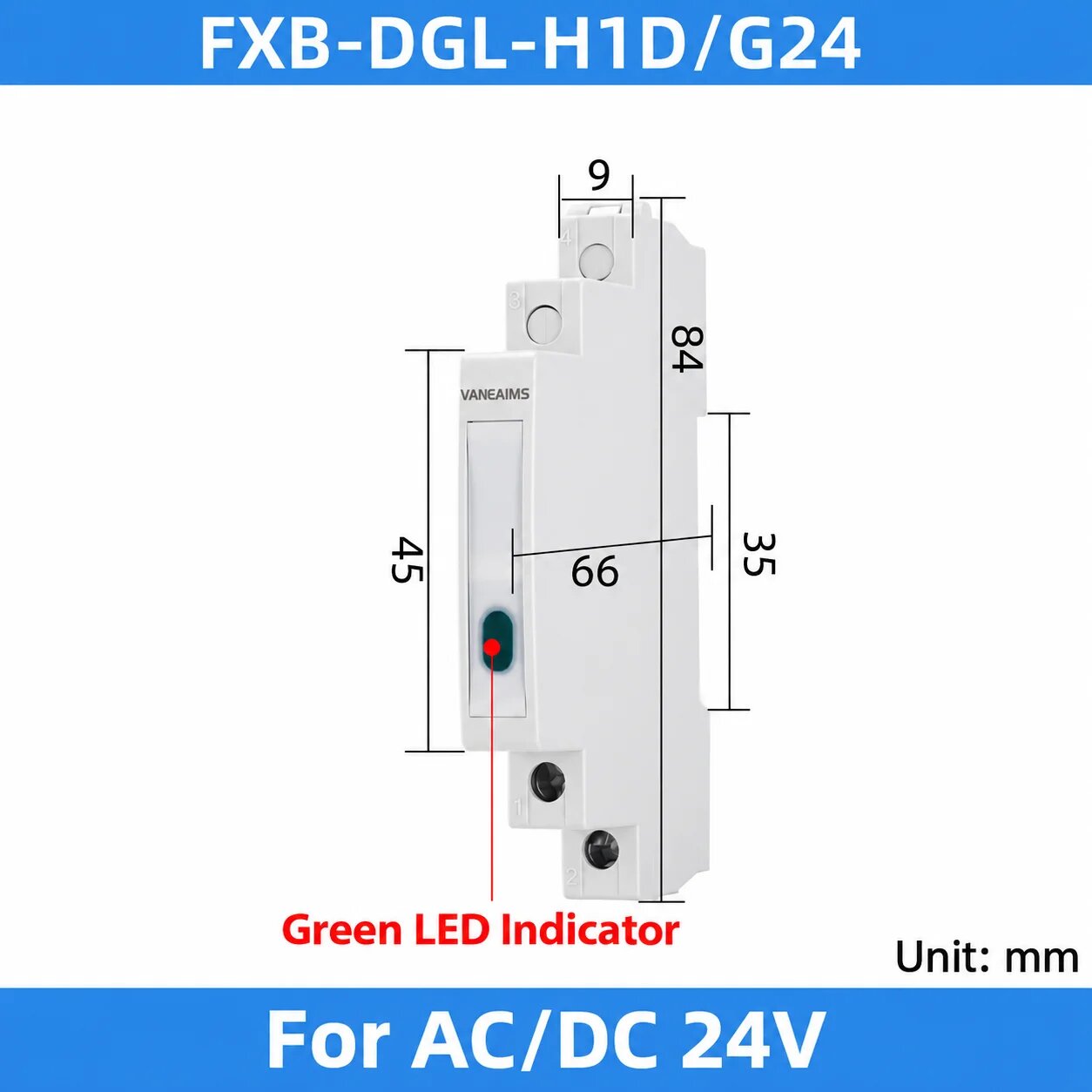 Светодиодный индикатор VaneAims JD9 Green LED 24V
