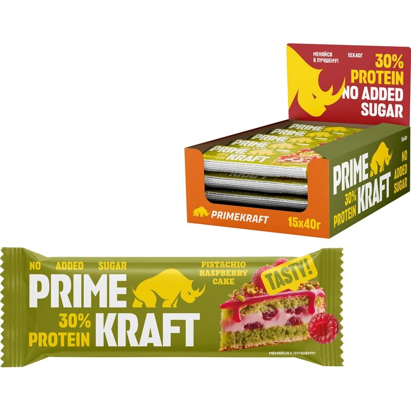 Батончик PRIMEKRAFT Фисташково-малиновый торт с выс содерж бел, 40гx15шт/уп