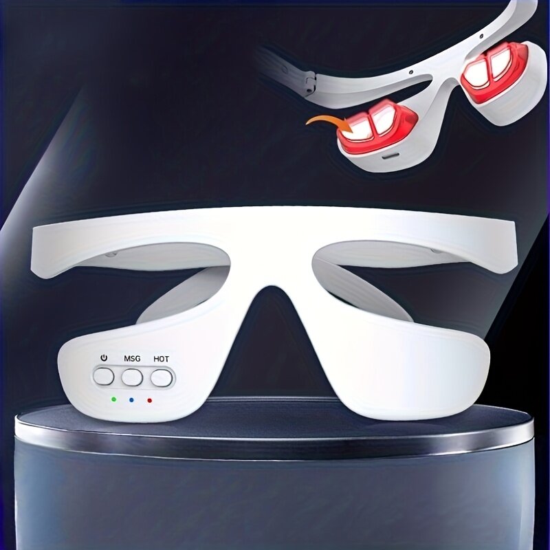 Портативный умный 3D массажер для глаз 3-в-1 с USB-питанием, 3 режима ухода, сеанс 15 минут, безболезненная стимуляция, для дома, офиса и путешествий, цвет: ледяной белый, материал: АБС-пластик, технологичный геометрический дизайн