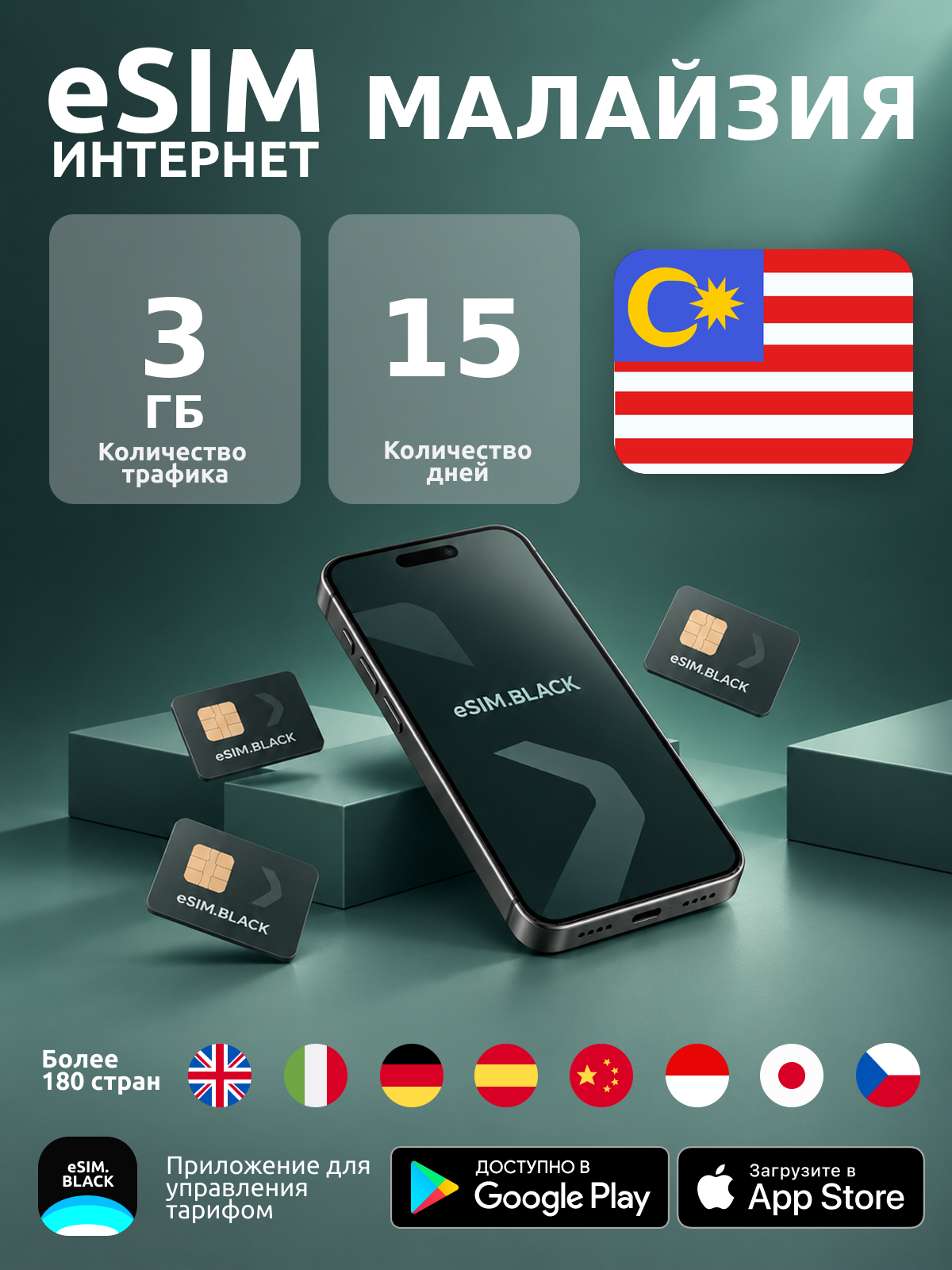 Малайзия/15 дней/3 ГБ - eSIM для мобильного интернета ( iPhone | Android ).