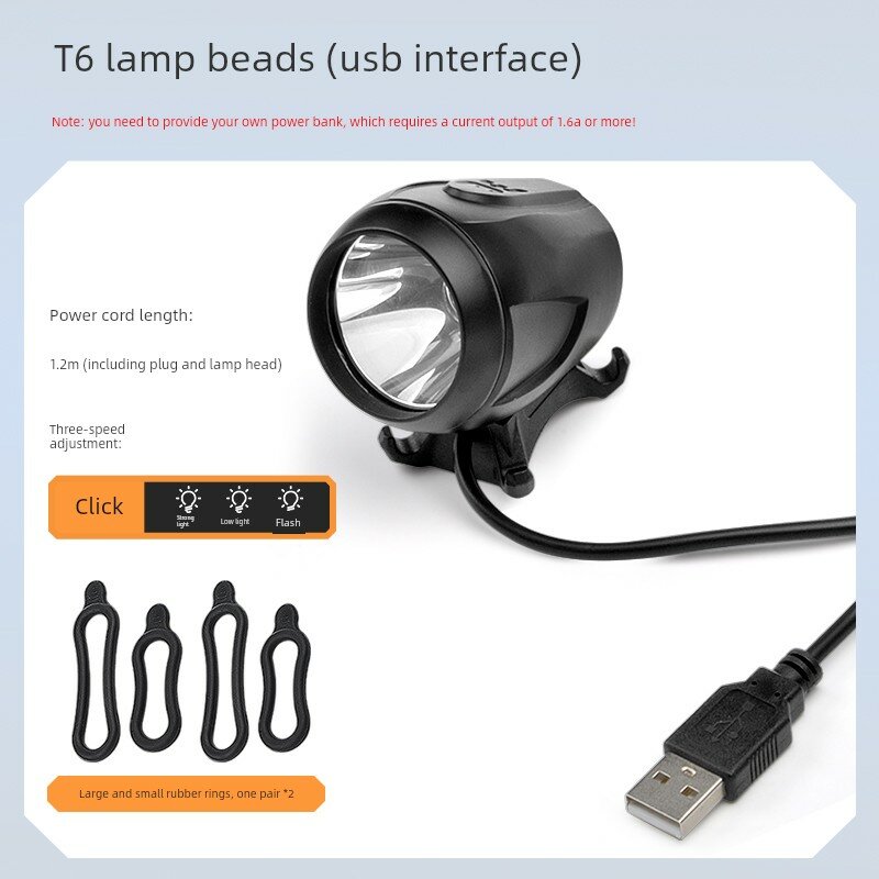 Улучшенный светодиодный фонарь T6 USB для велосипеда, водонепроницаемый для горного велосипеда - одиночный светильник