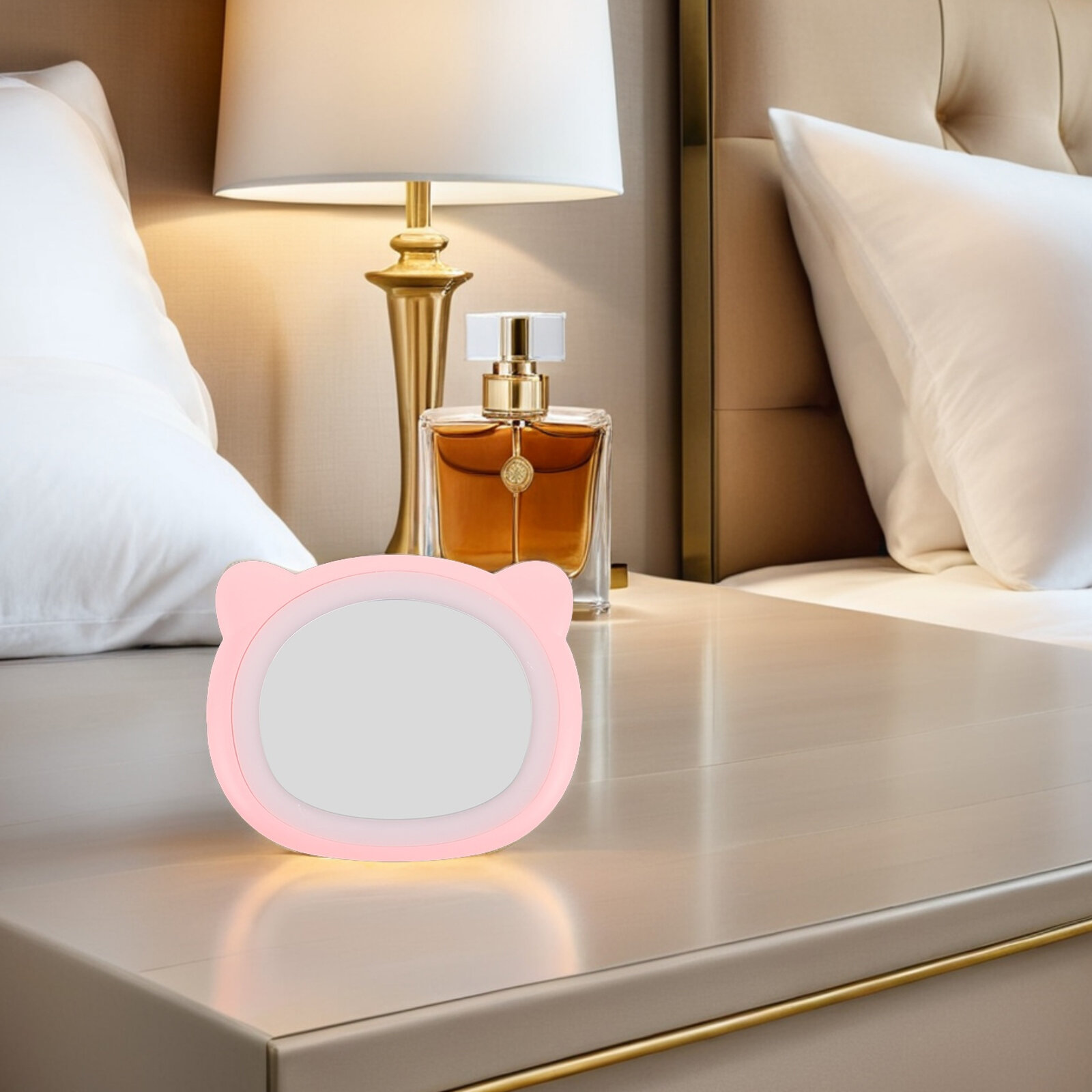 Портативное зеркальце с led подсветкой из abs для макияжа и селфи, розовое