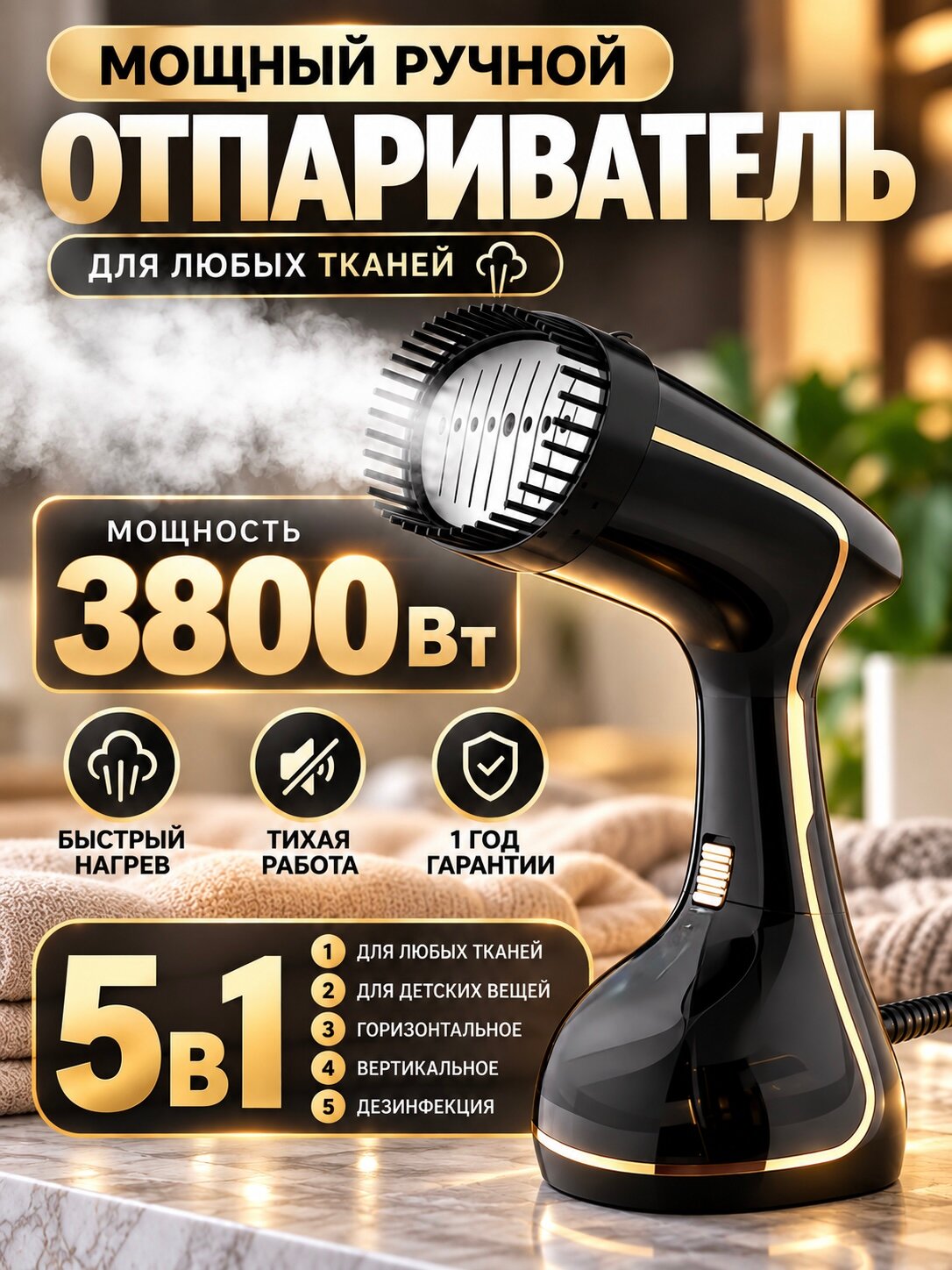 Ручной отпариватель для одежды 3800 Вт, вертикальный парогенератор, 4 режима работы, 320 мл