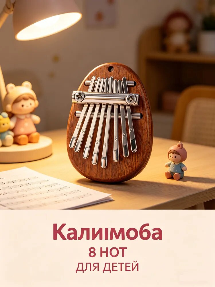 Пальчиковое пианино терменвокс, мини-музыкальный инструмент с 8 тонами, милые клавиши, портативный деревянный барабан, калимба для детей с веревкой