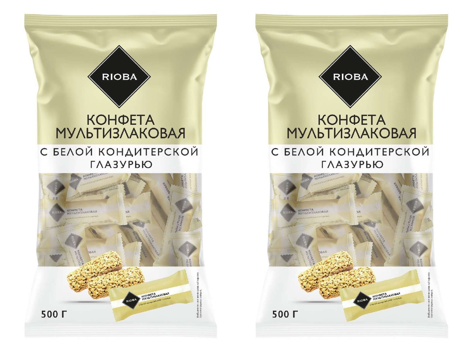 Rioba Конфеты мультизлаковые с белой глазурью, 500 г, 2 уп.