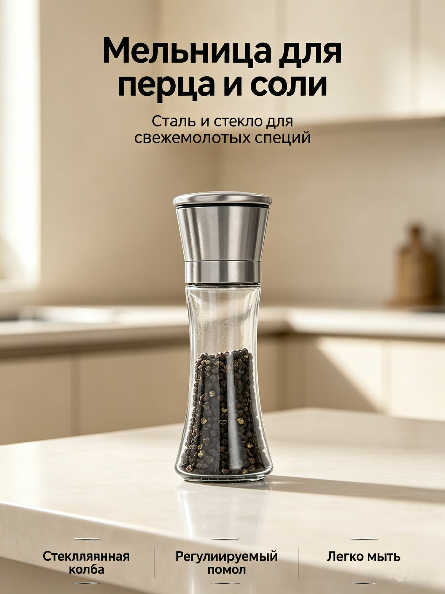 Мельница для специй 18.5 см 1 шт стекло белый