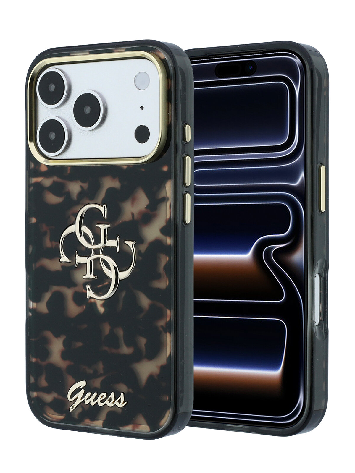 Чехол Guess на iPhone 18 Pro Max/17 Pro Max, с принтом IML Tortoise, с защитой камеры, коричневый