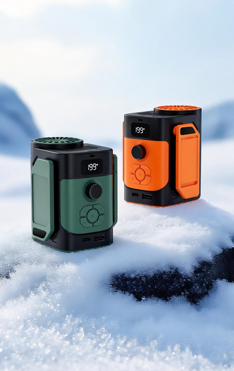 Портативный 2-в-1 вентилятор на пояс и настольный с Bluetooth, перезаряжаемый, мощный обдув, оранжевый