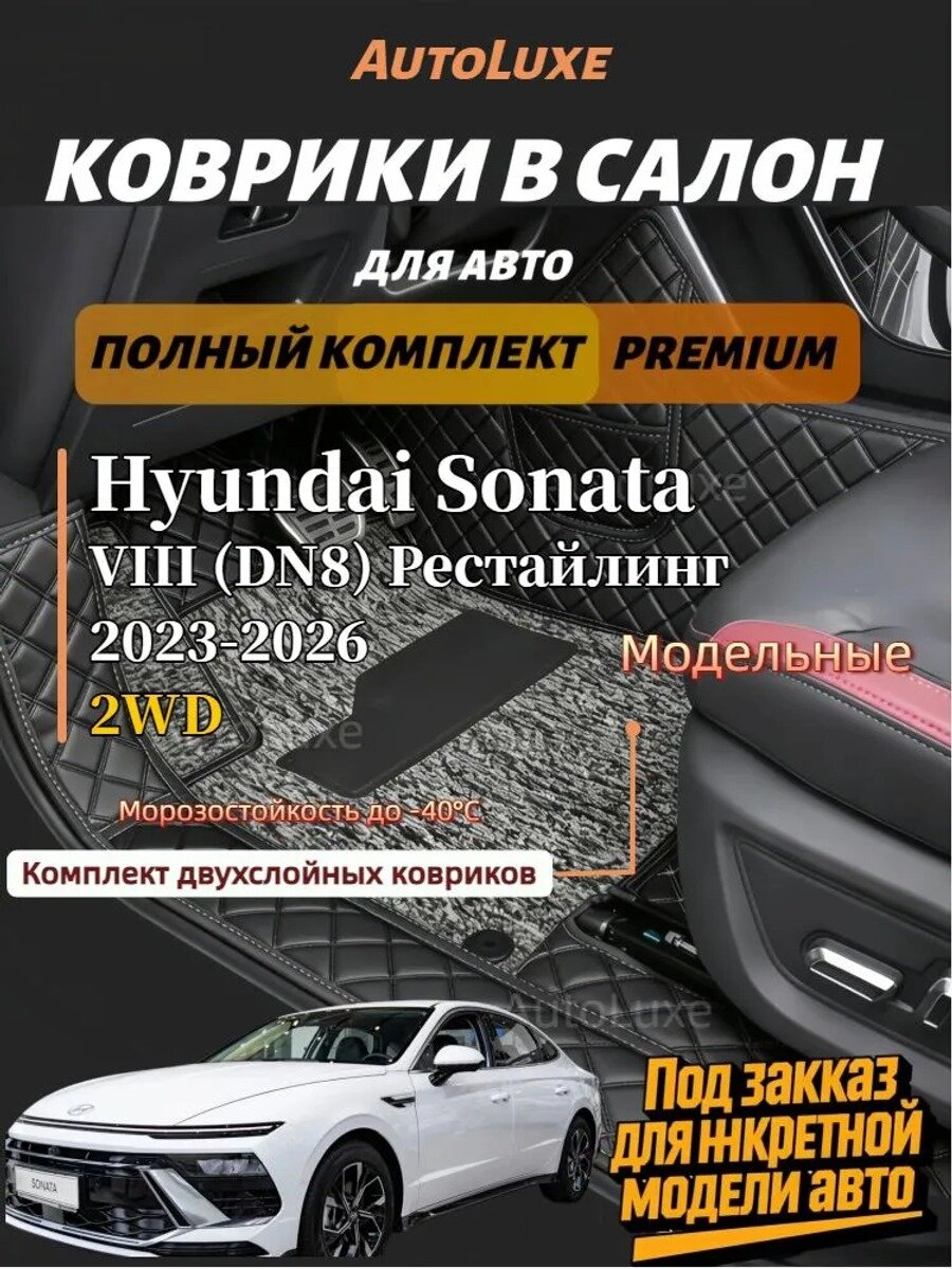 Коврики в салон автомобиля Hyundai Sonata VIII DN8, искусственная кожа, 6 шт.