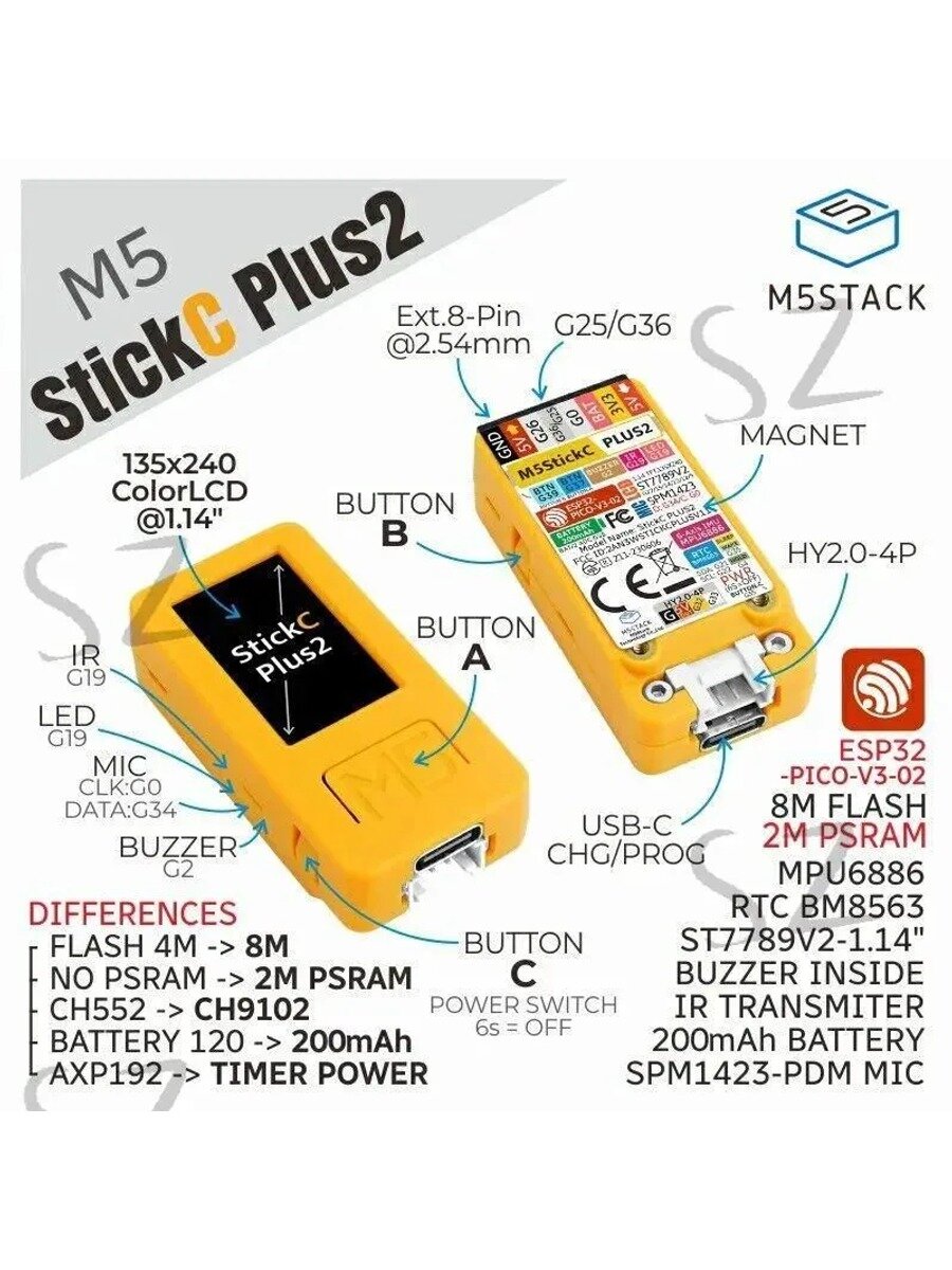 M5Stack Stick PLUS 2 ESP32 IOT development Board комплект для графического программирования IoT