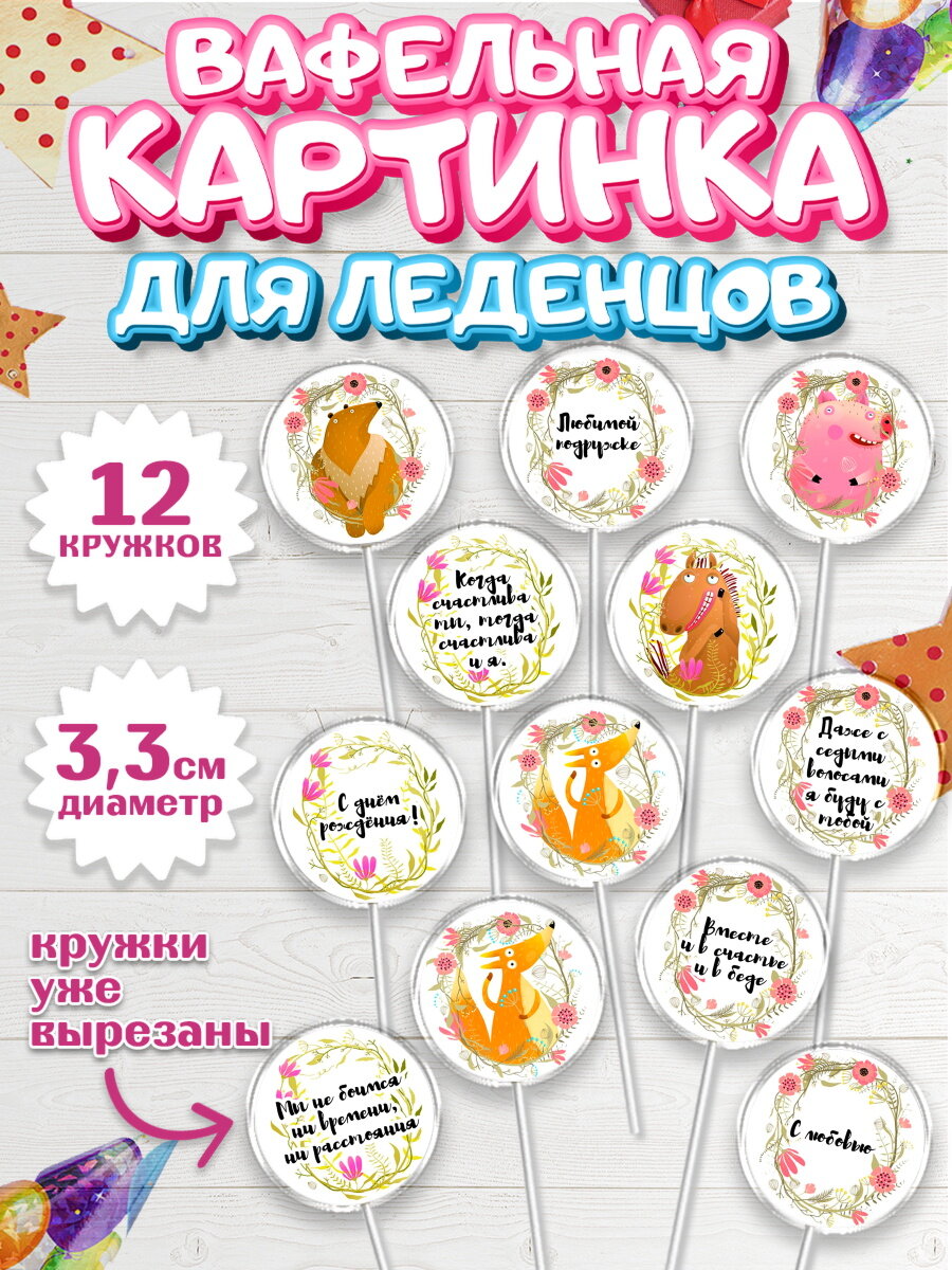 Вафельная картинка для леденцов на торт девочке в день рождения