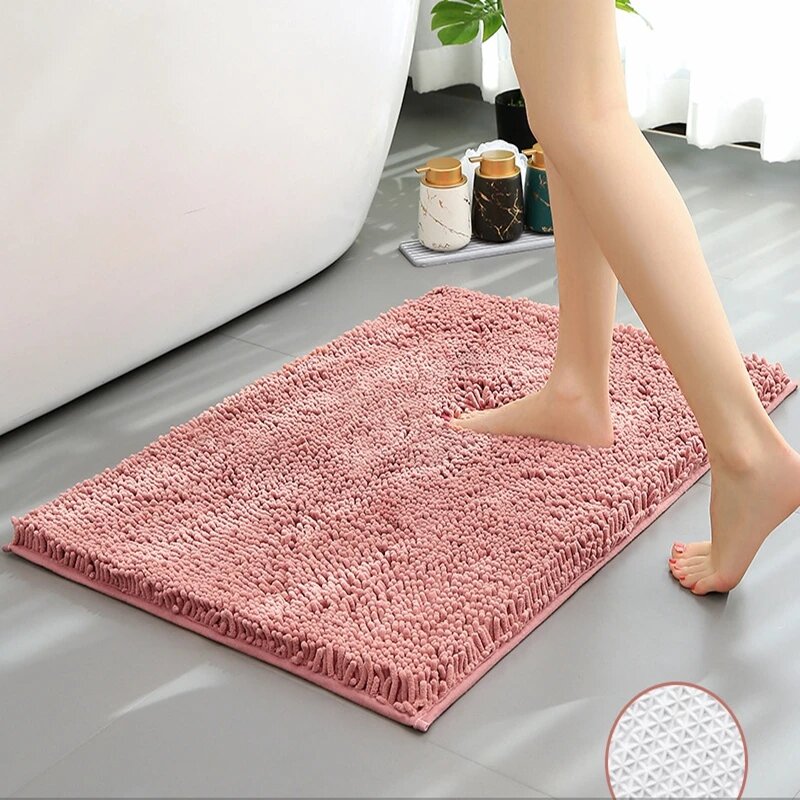 Розовый синельный коврик для ванной 50x80 см