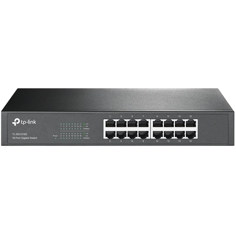 Коммутатор 16-port Gigabit Desktop/Rackmount Switch, 16 10/100/1000M RJ45 ports, 13-inch steel case (TP-Link TL-SG1016D) TL-SG1016D