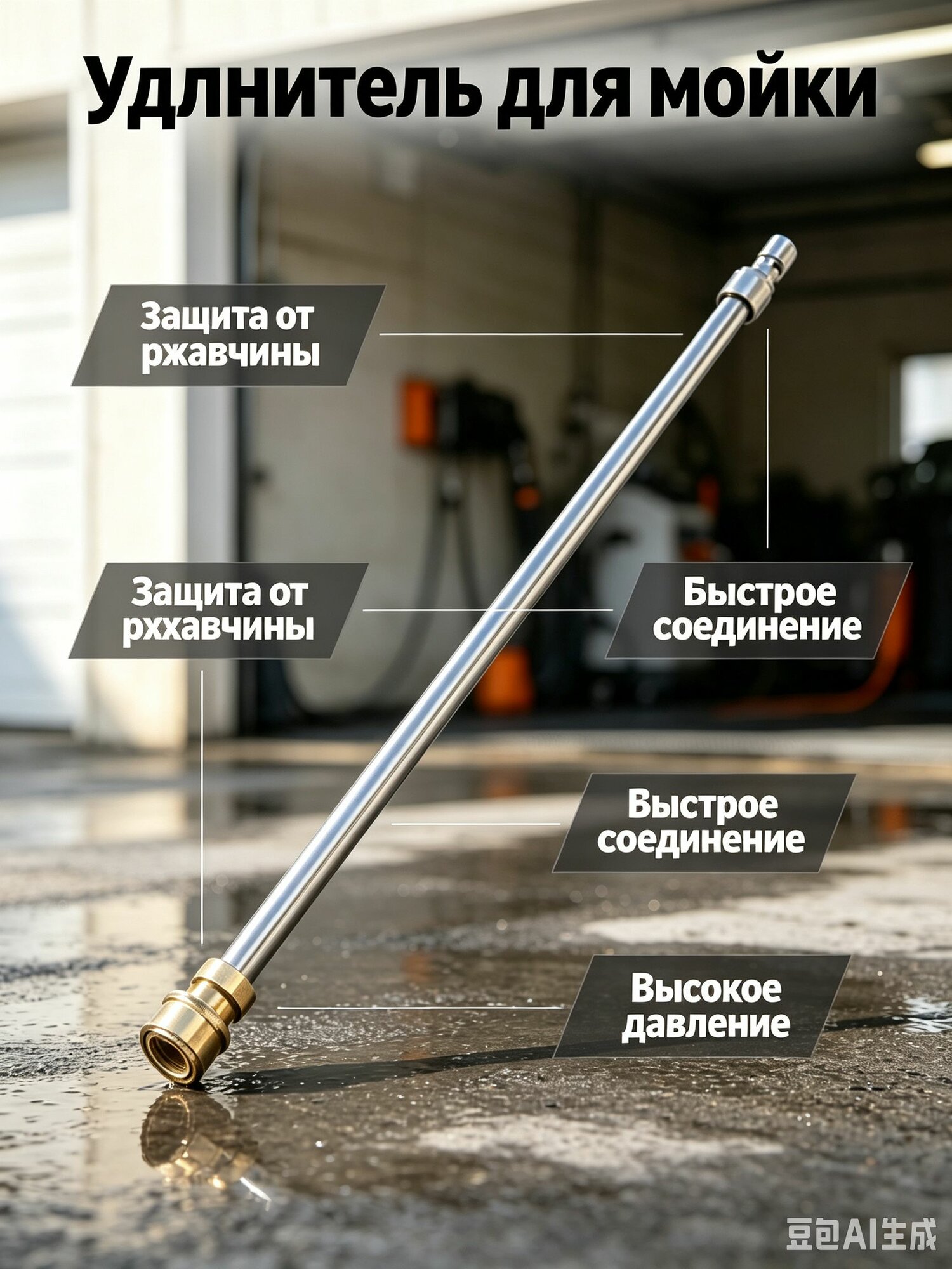 Удлинительный стержень длиной 40см из нержавеющей стали для быстрого подключения к водяному пистолету высокого давления