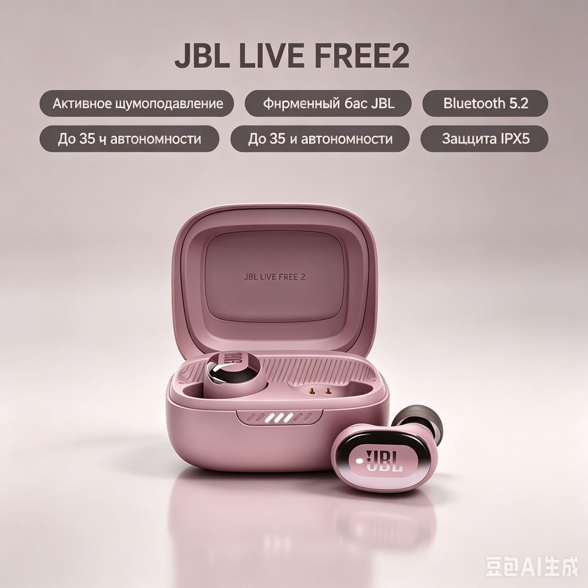 Наушники беспроводные с микрофоном JBL LIVE FREE2, Bluetooth, USB Type-C, светло-серый