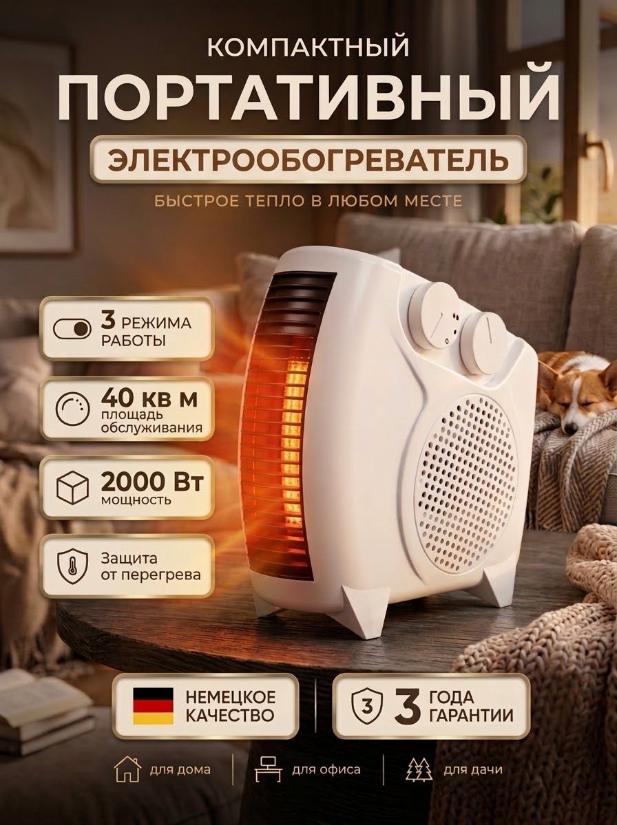 Тепловентилятор, обогреватель для дома, 2000 Вт