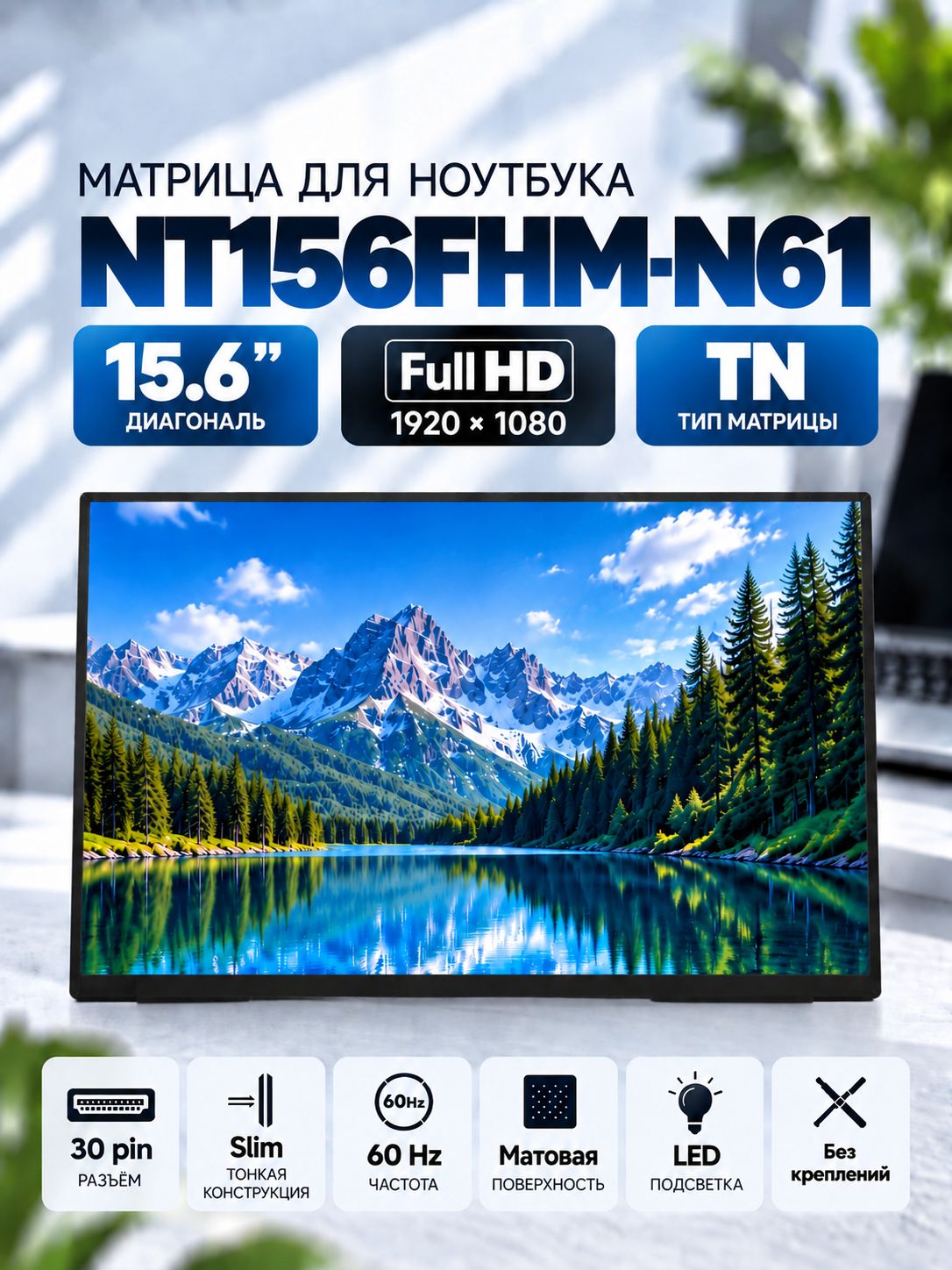 Матрица NT156FHM-N611920x1080 (Full HD) 15.6 30 pin Slim TN матовая