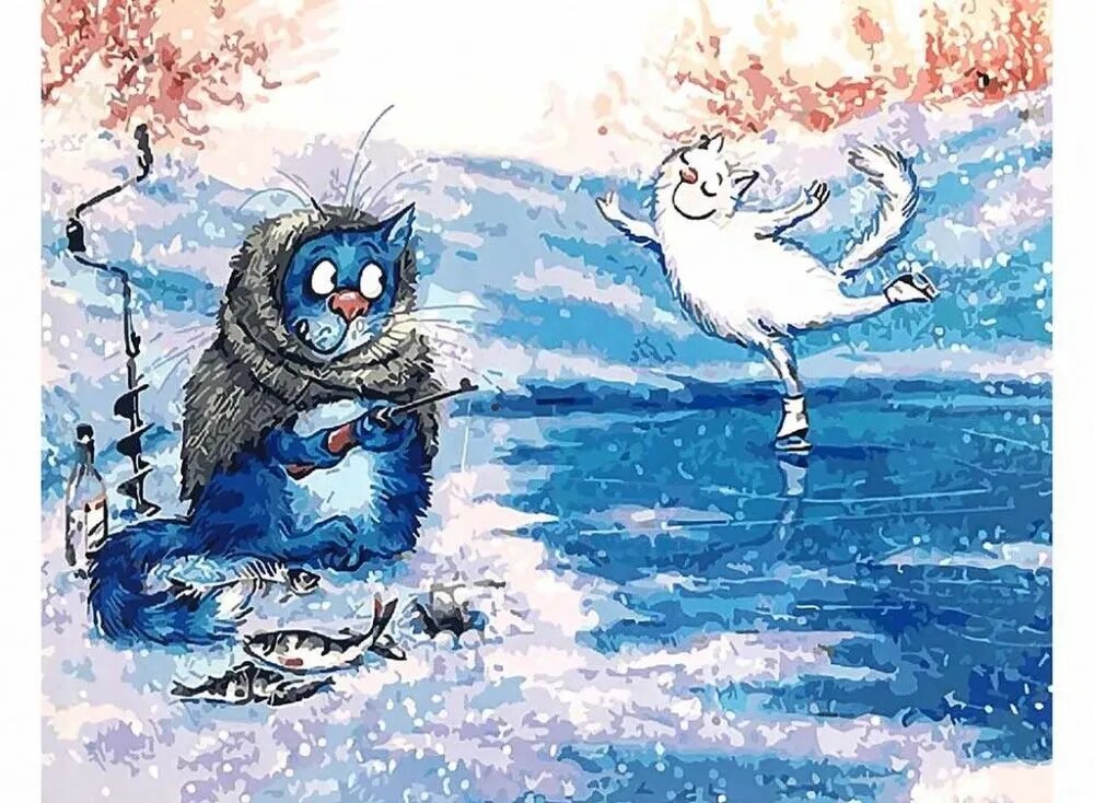 DIY Вышивка крестиком / Rina Zenyuk Blue Cats / экологическая хлопчатобумажная нить / 40*60 см /